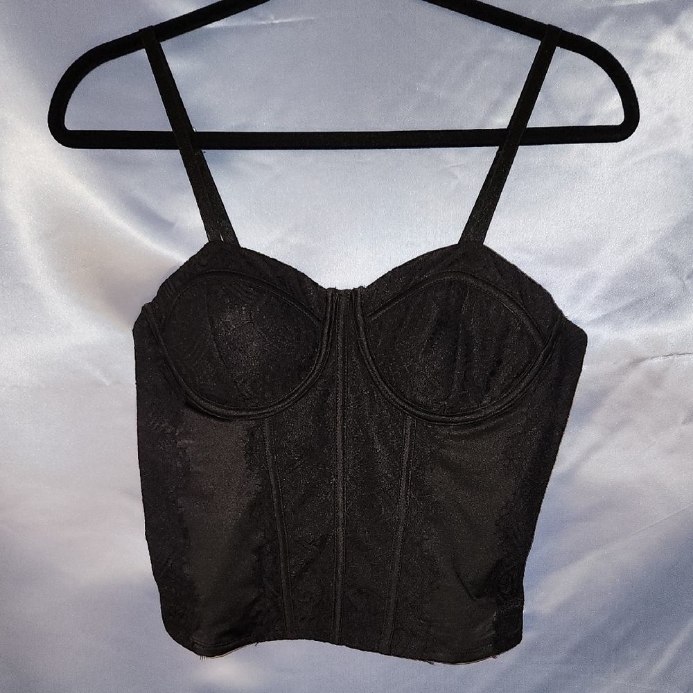 NWOT Sexy Black Bustier Cami With Lace Size 8/10 - Picture 3 of 7